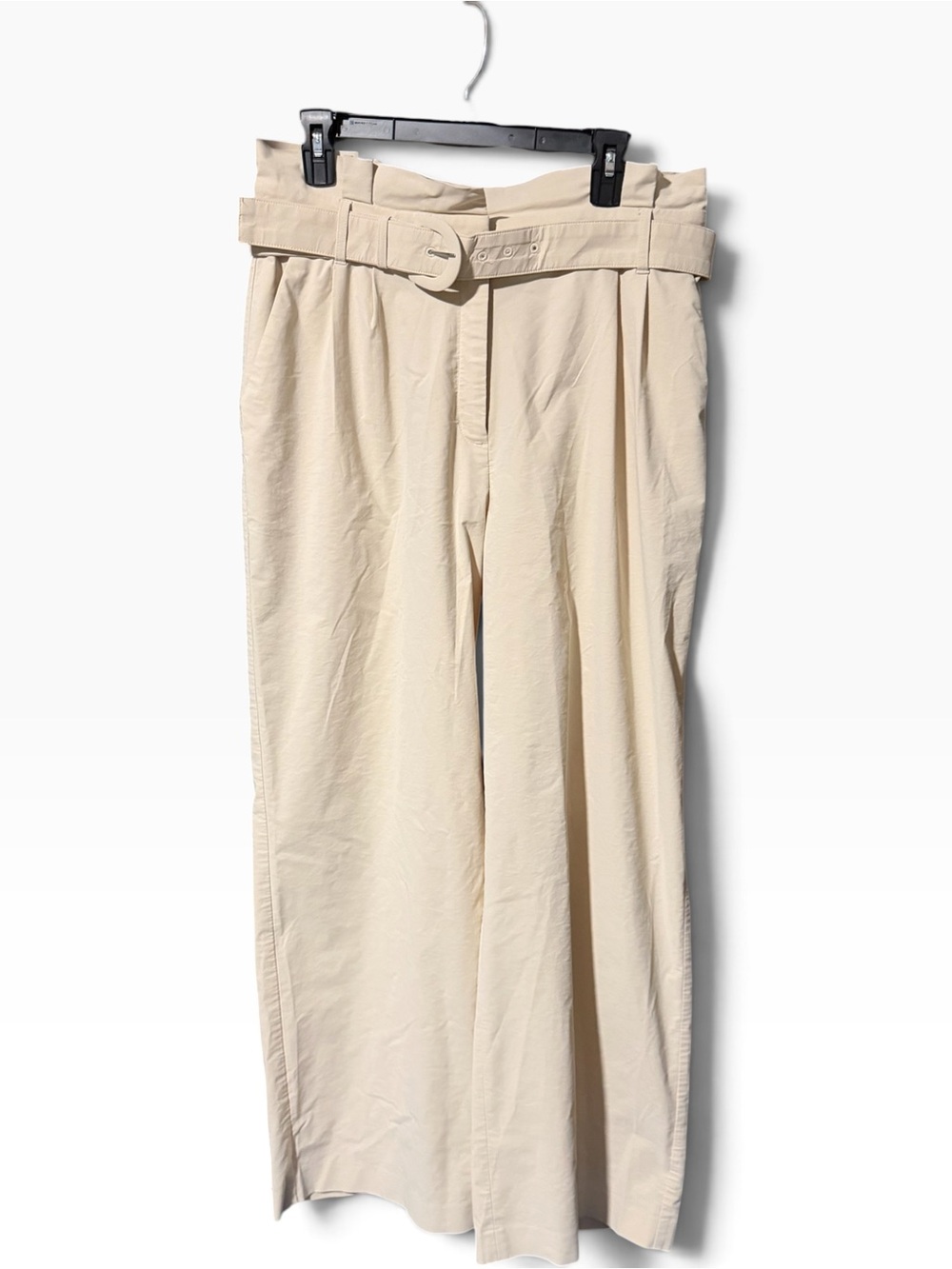 Express Super High Waisted Belted Paperbag Wide Leg Pants Cream Size 12